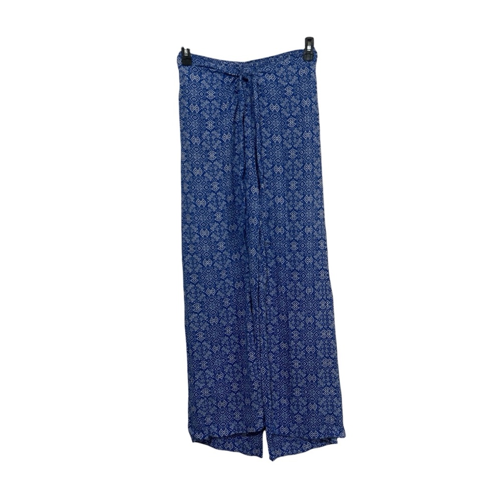 J. McLaughlin Blue White Geometric Medallion Wrap Palazzo Pants Size Large